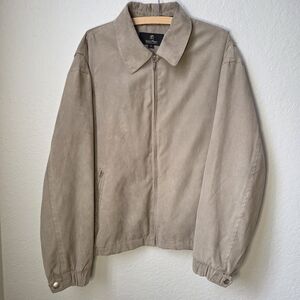 Gary Player Jacket XL Taupe Faux Suede Bomber Jacket Collared Full Zip Coat